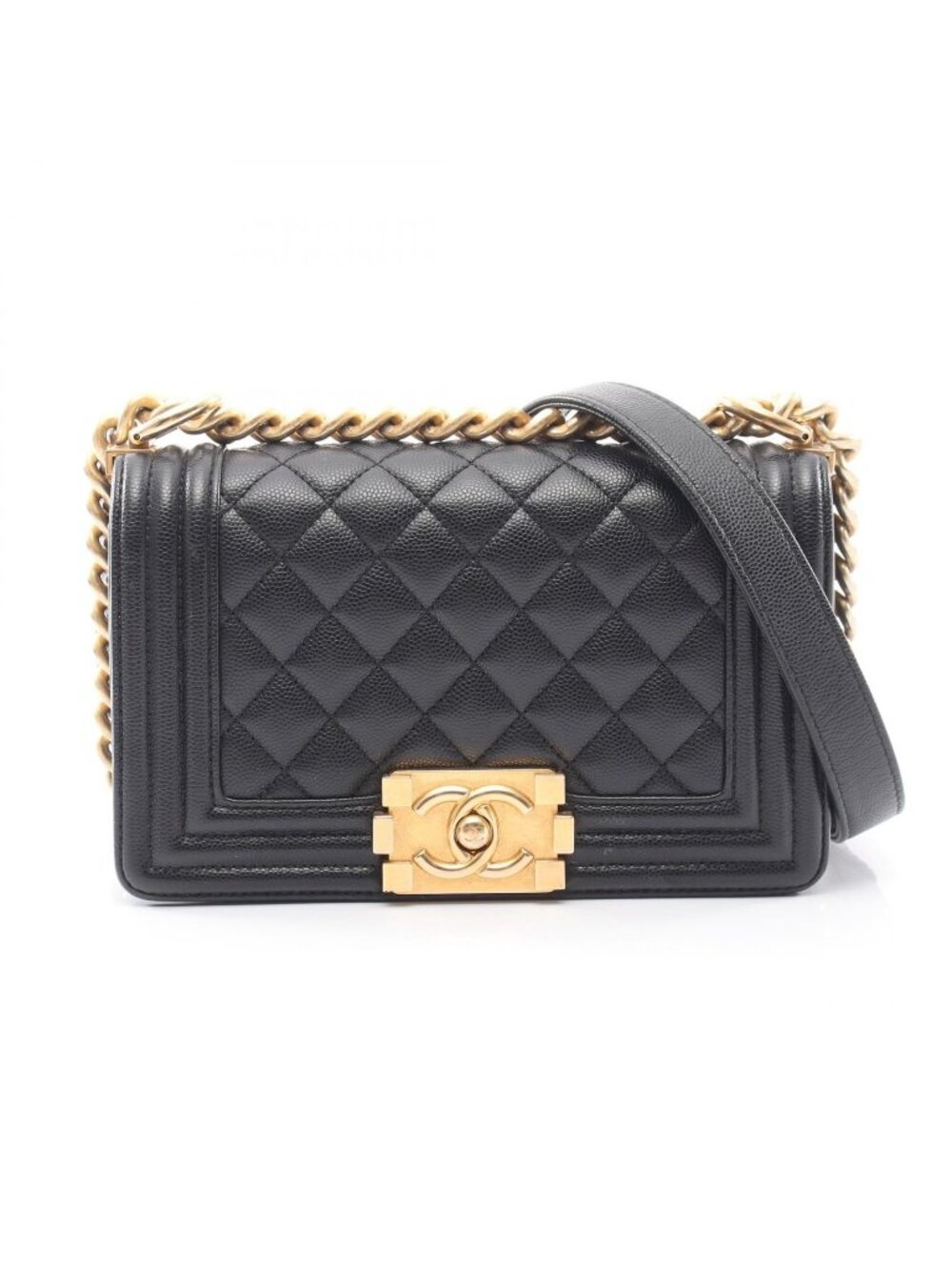 Chanel Shoulder Bag Boy Small Black Caviar Leather Chain